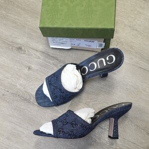 Gucci Women's Denim Blue Heels Black Sparkle